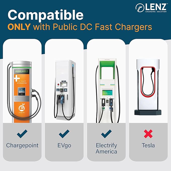 LENZ CCS1 to Tesla EV Charging Adapter – for 2021+ Tesla Models ONLY (Not for Cybertruck) – Connect to Public DC Level 3 Fast Chargers Up to 250 kW