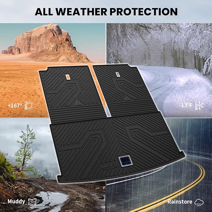 LASFIT Backrest Mat & Cargo Mat for Volkswagen VW Atlas 2025-2018, 2nd Row Bench seat, All Weather TPE Custom Fit Trunk Liners for VW Atlas Accessories Seatback Mats, Black, Easy to Clean