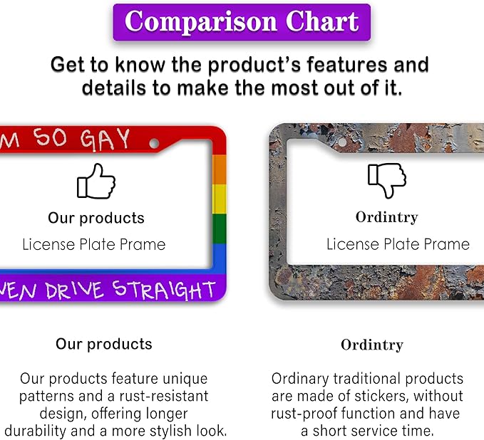 License Plate Frames Rainbow Automotive Exterior Accessories I'm So Gay I Can’t Even Drive Straight Aluminum Metal Car Accessory 2 Pack with Screw Covers Set