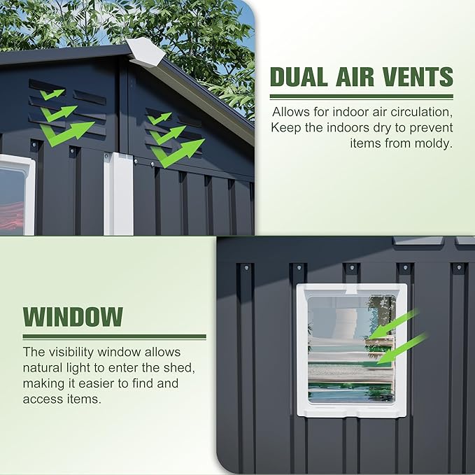 6x4 FT Outdoor Storage Shed,Metal Shed with Window,Garden Shed W/Dual Air Vents & Lockable Sliding Door,All Weather Waterproof Tool House W/Sloped Roof,for Patio,Yard,Lawn,Black
