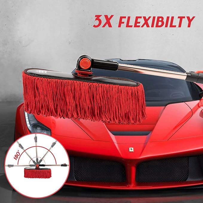Car Duster Exterior Scratch Free,Soft Car Brush Kit for Car,Truck,SUV,RV and Motorcycle,Wax Cotton Hair With Extendable Handle,Duster for car Cleaning,Dust Pollen Removing,No Lint…
