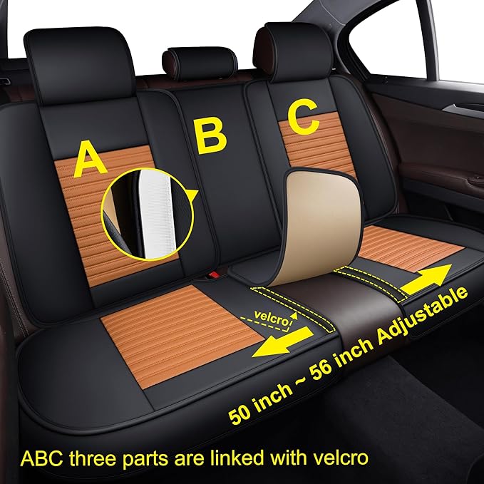 LINGVIDO Car Seat Covers, Breathable and Waterproof Faux Leather Automotive Seat Covers for Cars SUV Truck Sedan,Universal Anti-Slip Seat Cover with Backrest (Full Set, Brown & Black)