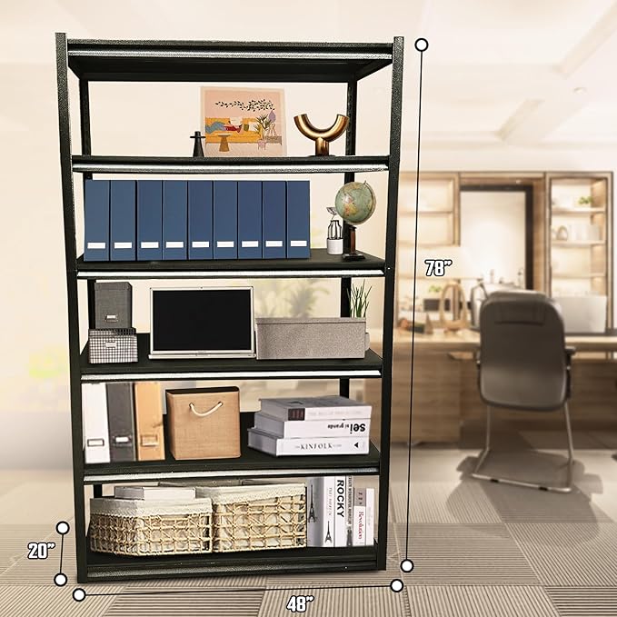 Rigma 5 Tier Garage Shelf, Heavy Duty Steel Shelving Unit, Adjustable Metal Multi-use Storage Rack, Shelves for Garage, Basement, and Industrial Warehouse Or Office (48" W X 20" D X 78" H 6-Tier)