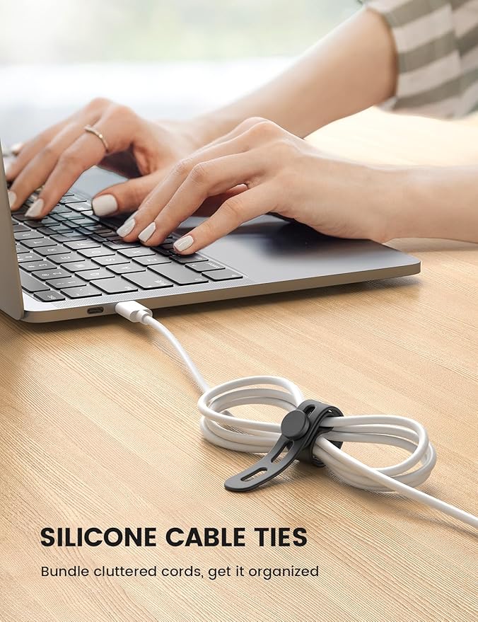 20Pack Silicone Cable Ties Cord Organizer Wrap - Lamicall Reusable Washable Wire Ties Management with Lock Buckle, Elastic Adjustable Charger Cable Strap, Electrical Cord Keeper for Travel Essentials