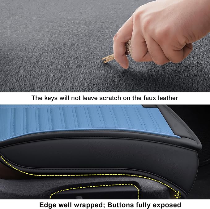 LINGVIDO Car Seat Covers, Breathable and Waterproof Faux Leather Automotive Seat Covers for Cars SUV Truck Sedan,Universal Anti-Slip Seat Cover with Backrest (Front Seat, Light Blue & Black)