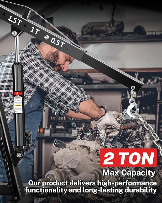 2-Ton Folding Engine Hoist, Hydraulic Shop Crane with 6 Swivel Wheels & Adjustable Boom (0.5T-2T), Heavy-Duty Cherry Picker for Garage, Workshop, Truck, Farm (Net Wt. 157 lbs)