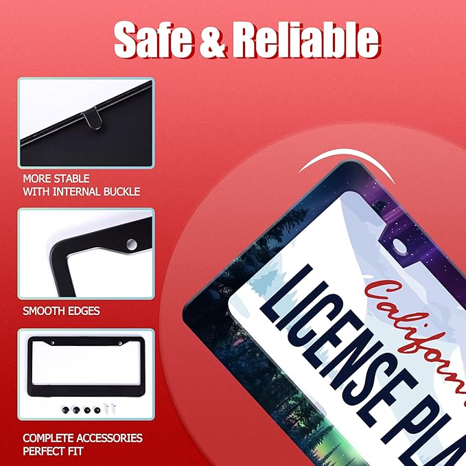 Personalized License Plate Frame Aurora Forest Stainless Steel Accessory Starry Sky License Plate Holder Funny Car Decorative 2 Holes Screws Fits Us Standard License Plates 12.2 X 6.3 In For Men Women
