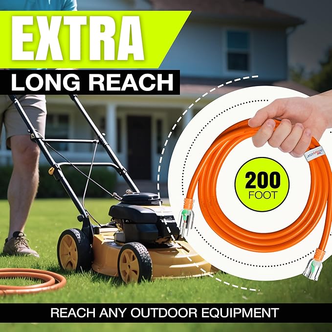 200ft Outdoor/Indoor Extension Cord 10/3 Gauge Ultra Heavy Duty 3 Prong SJTW, Waterproof, Flexible Cold-Resistant Long Power Cord,10A 125V 1250W, Orange by LifeSupplyUSA