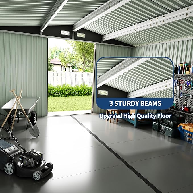 8x10 FT Metal Storage Sheds Outdoor with Floor, Metal ToolShed with Lockable Door, Metals Yard Sheds Metals Garden Shed Kit, MetalUtility Sheds Buildings with Air Vent for Backyard Garden Patio Lawn