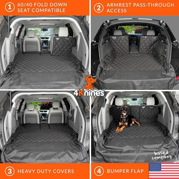4Knines SUV Cargo Liner for Dogs, Trunk Mat for SUV, Durable Cargo Cover, Protector – Compatible with 60/40 Split Bench & Armrest Pass-Through, Waterproof, Machine Washable, Non-Slip (Small, Camo)