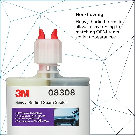 3M Heavy-Bodied Seam Sealer, 08308, Two-Part, Self-Mixing, Automotive Epoxy, 200 ml/6.75 fl oz Cartridge , Black