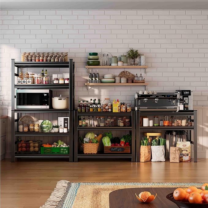 72" H Metal Garage Shelving Unit 3500LBS Metal Storage Shelves 5 Tier Adjustable Shelving Unit Garage Shelves for Kitchen Warehouse Pantry Basement, 71.2" H x 39.4" W x 13.8" D, Black