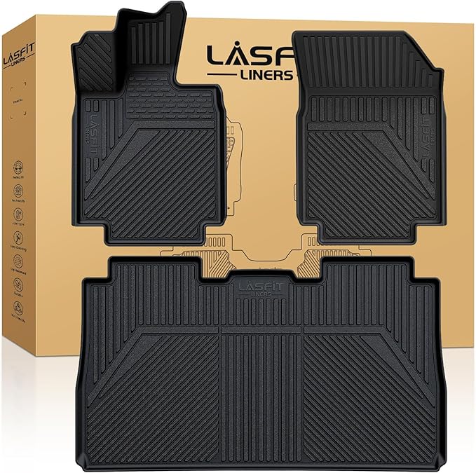LASFIT Premium Extra Thick Floor Mats for Tesla Cybertruck 2023 2024 2025 All Weather TPE Custom Fit Pickup Interior Accessories Front Rear Car Liner 1st & 2nd Rows Set, Black