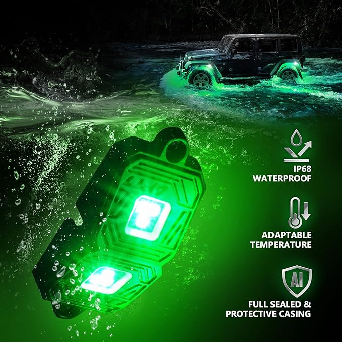 OPT7 Photon RGB LED Magnet Rock Lights with APP & Remote Control, 4 Black Pods Wide Angle Multicolor Neon Underglow Lighting Kit with Extension Wire, IP68 Waterproof for Offroad Truck Jeep RZR ATV UTV