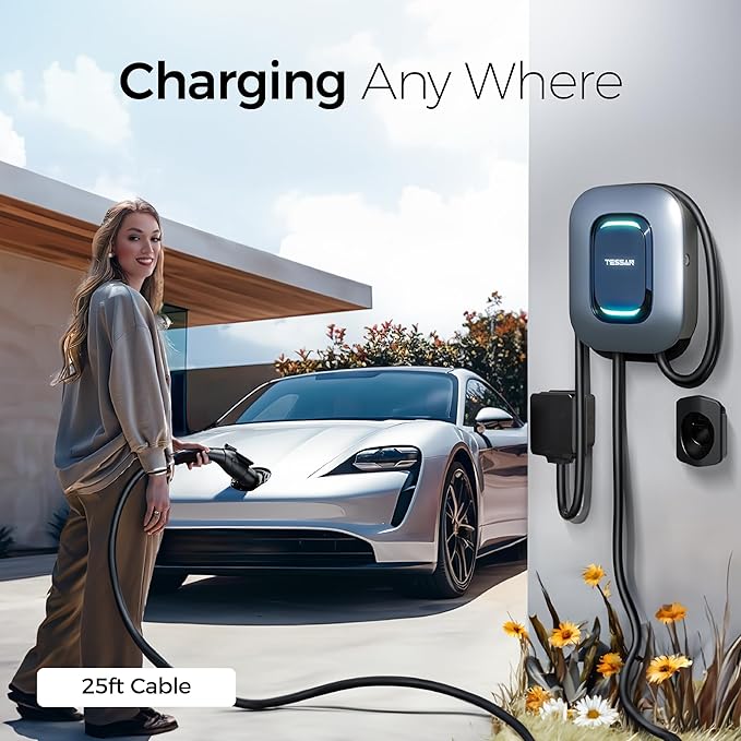 EV Charger Level 2, TESSAN 40A/240V Electric Vehicle Charing Station, Smart EV Chargers Equipment App Control Wi-Fi （Only 2.4Ghz）& Bluetooth 25ft Cable with NEMA 14-50 Plug for Indoor Outdoor Home