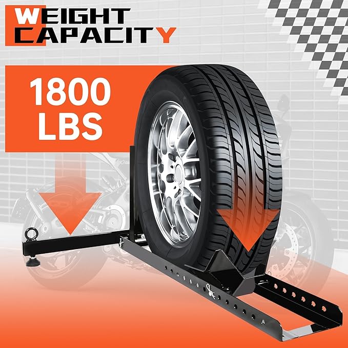 ECOTRIC Motorcycle Wheel Chock Stand Upright 1800lb Capacity, Adjustable Motorcycle Front Tire Stand Chock for Trailer Truck Garage Fit for Most Motorcycles Tire Size 15"-22" Wheels