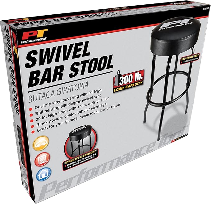 Performance Tool W85010 Swivel Seat Bar Stool for Mechanic Garages and Workshops, Black, 0.6x9.8x5.8-Inches