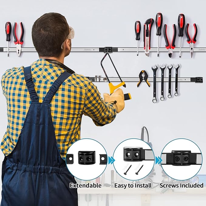 4 Pieces 12" Magnetic Tool Holder Strip, Stainless Steel Surface Tool Magnet Bar, Metal Tool Organizer Rack for Garage Organization, Easy To Install in Workshop, Mounting Screws Included