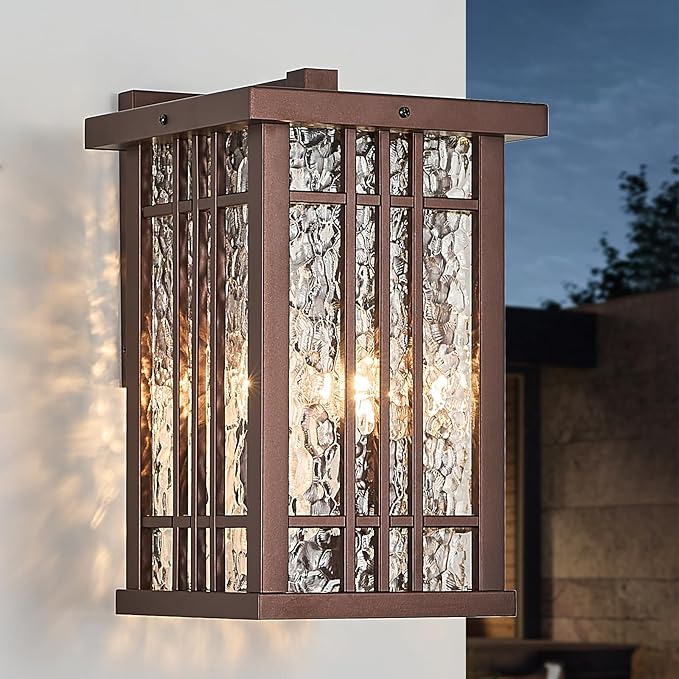 2-Light Outdoor Wall Light E26 Base Metal Frame - Brown Exterior Waterproof Lanterns with Clear Glass,Porch Wall Mount Lighting for Garage, Patio(Bulb not Included)