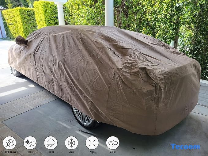 Tecoom Thick Shell Car Cover Super Breathable-Waterproof Windproof Snow Sun Rain UV Protective Outdoor All Weather Fit 170-190 Inches Length Sedan
