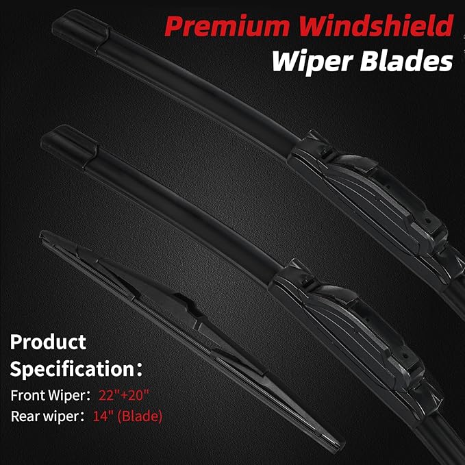 OTUAYAUTO Premium Windshield Wiper Blades - Replacement for Scion XB 2008-2015 - Precision Fit, All-Weather Performance, Front and Rear Wiper Blades, J/U Hook - 22"+20"+14" (Pack of 3)