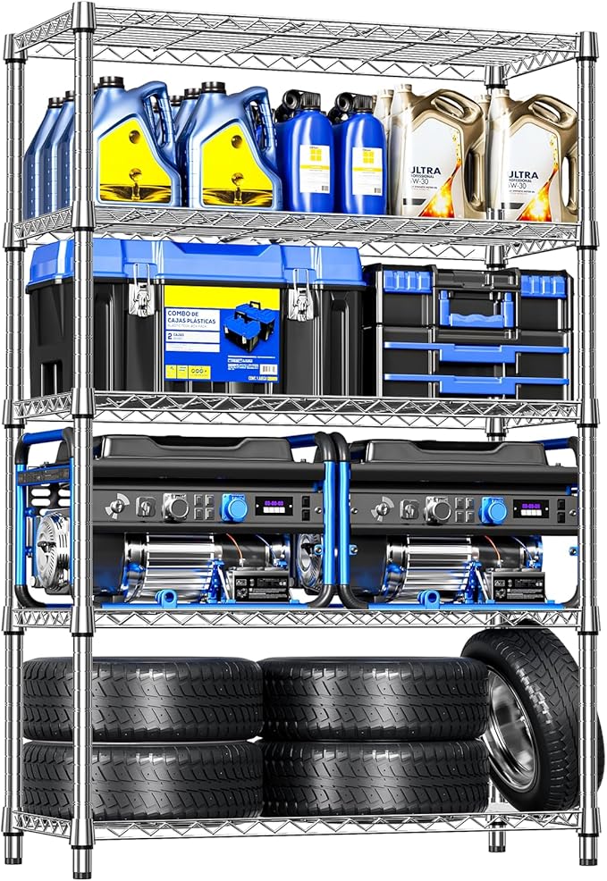 IZEUK 4 Tiers Garage Shelving Wide Storage Shelves Metal Shelves Heavy Duty Adjustable Utility Shelf Rack (Black, 15.7" D x 33.5" W x 70.5" H)