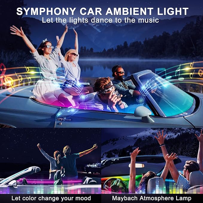 Acrylic Interior Car LED Strip Light with Wireless APP, RGB Dreamcolor 5 in 1 Ambient Lighting Kits, 16 Million Colors Sound Active Function Car Neon Lights, Sync to Music (dreamcolor 5 in 1)