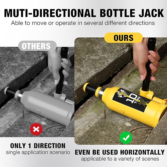 YELLOW JACKET 10 Ton Muti-Directional Welded Bottle Jack (20,000lb), Horizontal Bottle Jacks Use for Car, Pickup, Truck, RV, Auto Repair, Hydraulic Bottle Jack, Yellow