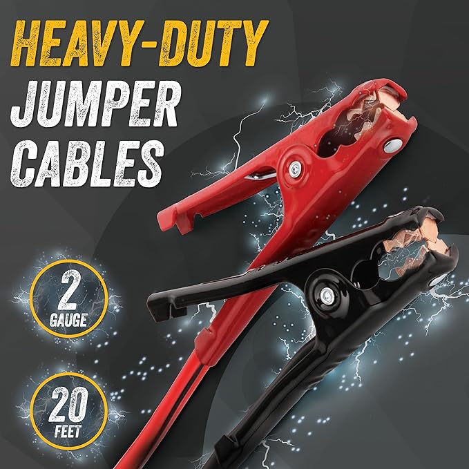GOODYEAR Heavy Duty Jumper Cables for Car Battery – 2 Gauge 20 ft Booster Cables with Carrying Case for Cars, Trucks, SUVs, Emergency Roadside Kit