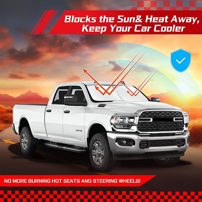 ARISMOTOR Windshield Sun Shade for Dodge RAM 2500 3500 2010-2025, Custom Fit Foldable Front Window Sunshade Sun Visor Protector, Block UV Rays Keep Your Car Cooler