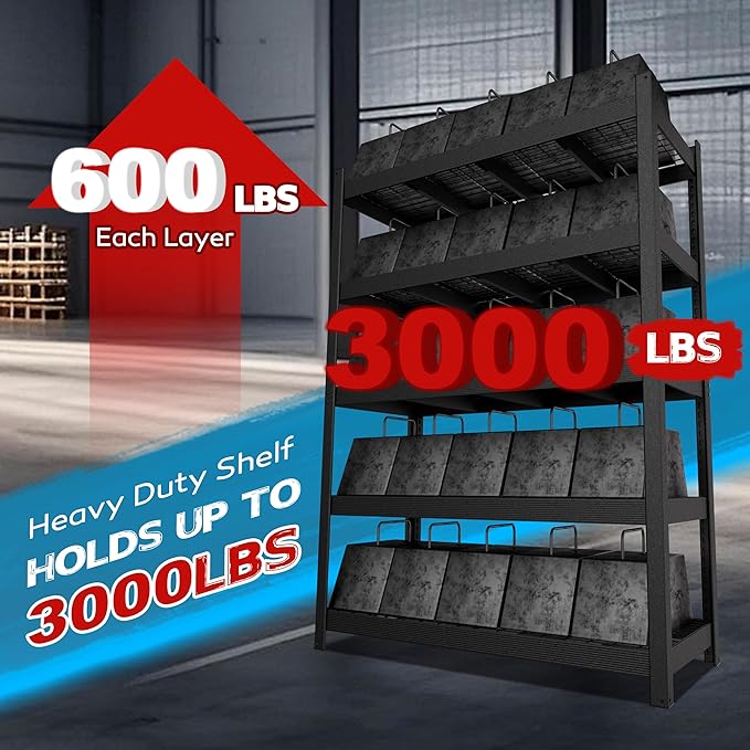 MUPATER 60.04”W × 24.02”D × 80.71”H Metal Storage Shelves, 3000 LBS Heavy Duty Utility Shelf Racks, Garage Shelving Unit with 5-Tier Adjustable Shelves for Kitchen, Warehouse, Garage