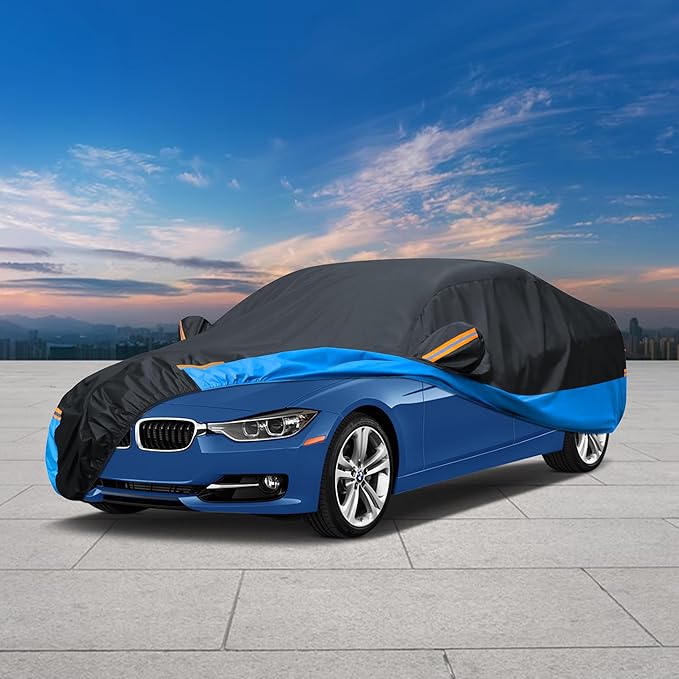 Car Cover Waterproof All Weather Outdoor Windproof Dustproof UV Protection Fit Sedan Honda Civic,Audi A6，BMW 5 Series，Ford Focus,Nissan Leaf