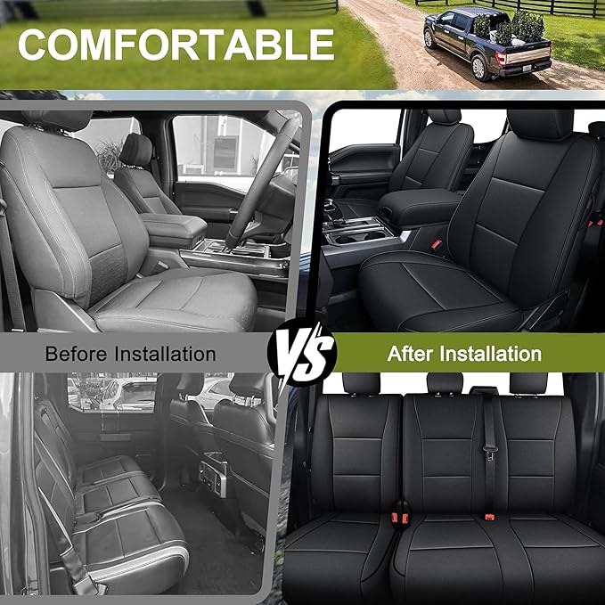 AOMSAZTO Seat Covers for Ford F150 XL XLT: 2015-2024 2025 SuperCrew & F250 F350 F450 2017-2024 Super Duty Crew Cab XL XLT, Custom Fit Full Set Faux Leather Black