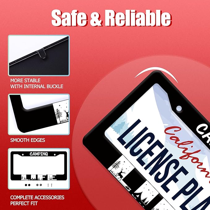 Camping Life License Plate Frame Forest Night Deer License Plate Frames Stainless Steel Accessories Cars Decor with 2 Holes and Screws Fits Standard US CA Vehicles Size 12.2 x 6 Inches