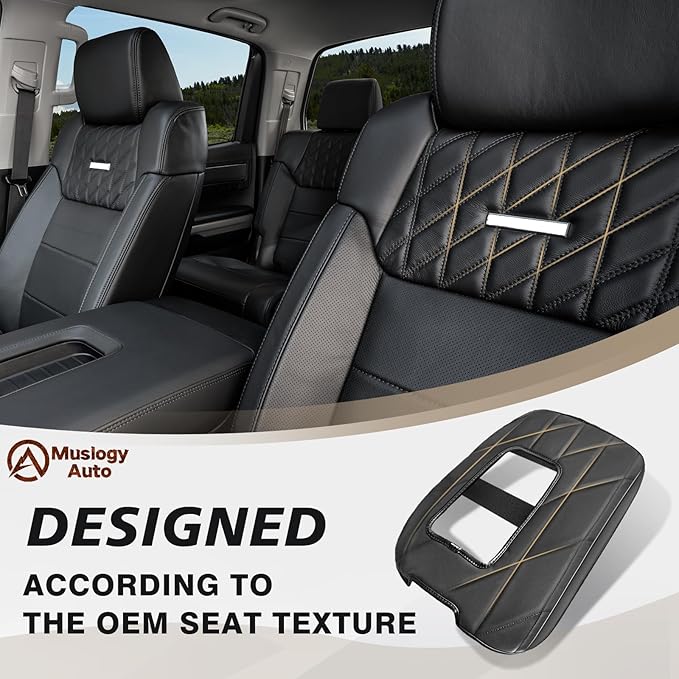 Muslogy Center Console Armrest Cover Compatible with Toyota Tundra 2014-2021 Comfort Armrest Pad Arm Rest Cushion Vegan Leather Protector Regular Thick(Bucket Seat ONLY)