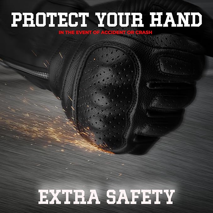 J.A.G. Motorcycle Gloves - Premium Leather Perforated Motorcycle Gloves for Men with Knuckle Protection | Touchscreen Motorbike Riding Gloves