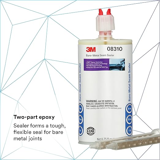 3M Bare - Metal Seam Sealer, 08310, Beige Color, Two-Part, Non-Sagging, Self-Mixing Epoxy, 200 ml/6.75 fl oz Cartridge