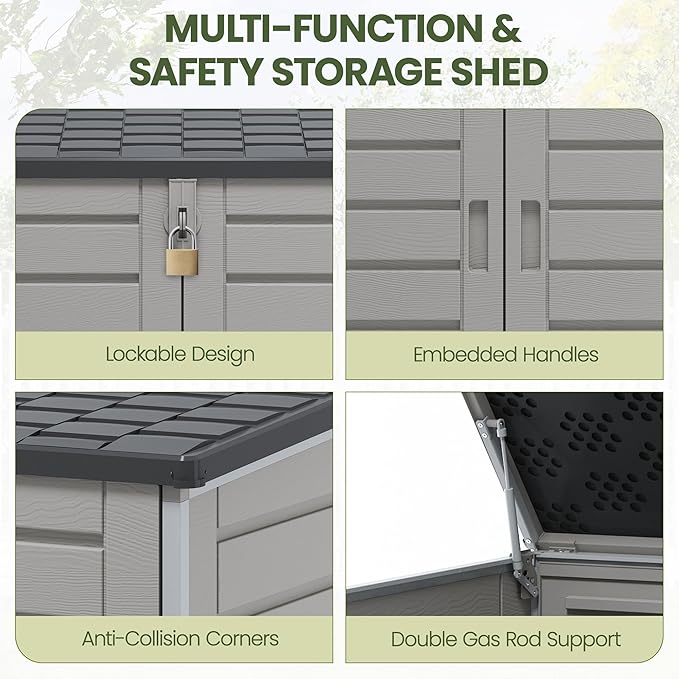 Outdoor Trash Can Storage Shed 4.6 x 4.1 FT, 304 Gallon Resin Shed with Lockable Doors & Lift Lid, Waterproof Outdoor Storage for Garden Tools, Cushions & Patio Equipment