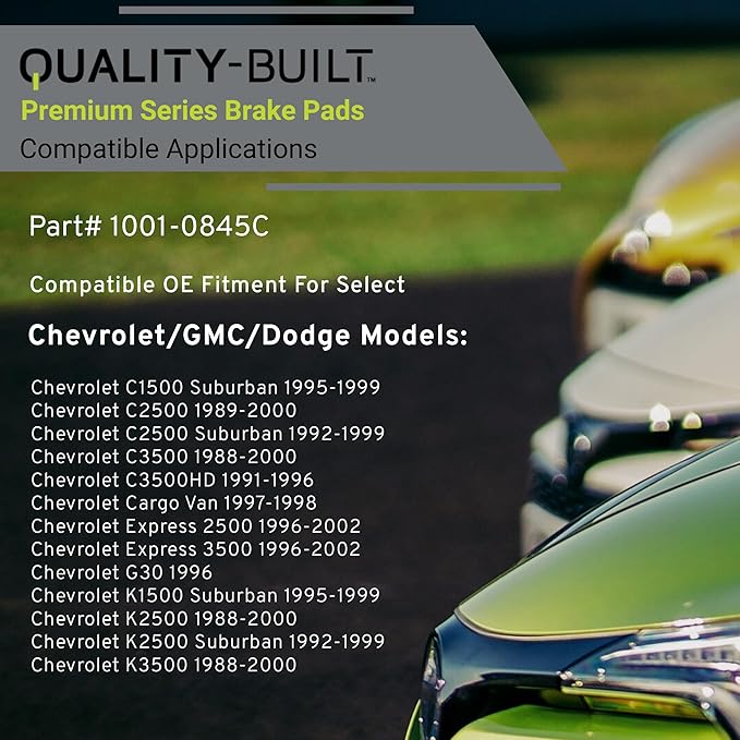 Premium Ceramic Front Brake Pads (1001-0845C) Compatible with 1988-2002 Chevrolet/Dodge/GMC (C1500/C2500/C3500/C3500HD/Cargo Van/Express 2500/Express 3500/G30/G3500/K1500/K2500 & More)