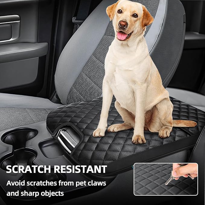 Center Console Cover Compatible with 2013-2018 Dodge Ram 1500 & 2013-2024 Ram 2500/3500/1500 Classic Model for Jump Seat Console, Comfortable Leather Middle Console Cover Lid with Pocket