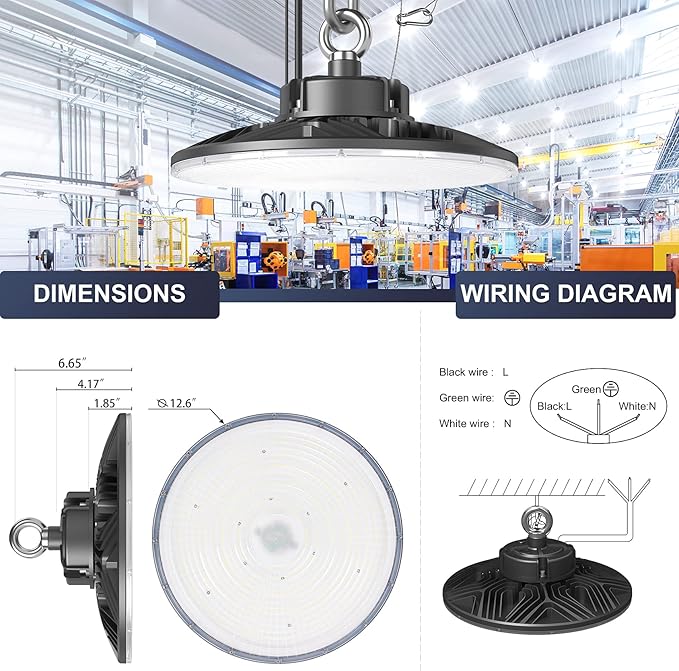 150W UFO-LED-High-Bay-Light, UL & DLC Listed 5000K Daylight 21000LM, 0-10V Dimmable LED High Bay Lights, IP65 Waterproof Commercial Bay Lighting Fixture AC100-277V for Warehouse(1 Pack)