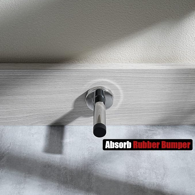 JQK Door Stopper Chrome, 304 Stainless Steel Thicken 1mm Sound Dampening Door Stop Bumper Wall Protetor 4 Pack, Polished Chrome, DSB5-CH-P4