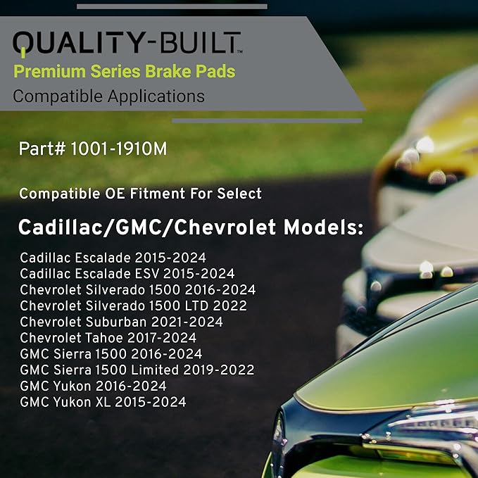 Premium Semi-Metallic Front Brake Pads (1001-1910M) Compatible with 2015-2024 Cadillac/Chevrolet/GMC (Escalade/Sierra 1500/Sierra 1500 Limited/Silverado 1500/Suburban/Tahoe/Yukon & More)