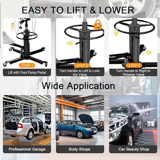 Transmission Jack 1660 lbs/ 0.75 Ton Capacity Hydraulic Telescopic Transmission Jack 34" - 70" Adjustable Height Telescoping Transmission Hydraulic with 360° Swivel Wheels Lift Hoist (Gray)