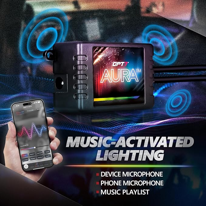 OPT7 Aura Pro 6PC Double LED Interior Strip Lights with APP & Remote Control, Multicolor Mode, Sound Active Inside Ambient Lighting Kit, Truck SUV RV Footwell Floor Decor, 12V Car Charger