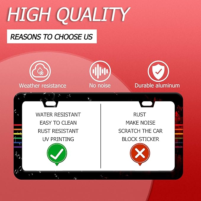 Gay Rainbow Line License Plate Frame Funny LGBT License Plate Frames Stainless Steel Accessories Cars Decor with 2 Holes and Screws Fits Standard Us Ca Vehicles License Plate Holder 12.2 X 6 Inch