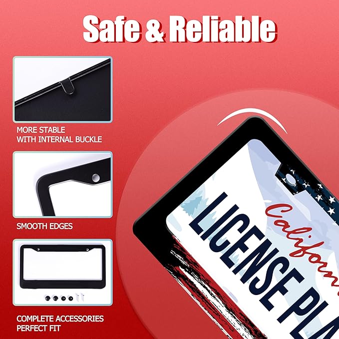 Personalized License Plate Frame American Flag Stainless Steel Accessory Patriotic License Plate Holder Funny Car Decorative 2 Holes Screws Fits Us Standard License Plates 12.2 X 6.3 in for Men Women