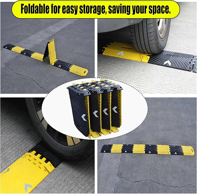 Portable Vehicle Traffic Speed Bump 118"×10"×1"Yellow-Black Reflective Non-Slip No Installation Needed Portable Traffic Speed Bump Parking、Lot Residential Area、Construction Site Speed Limiter