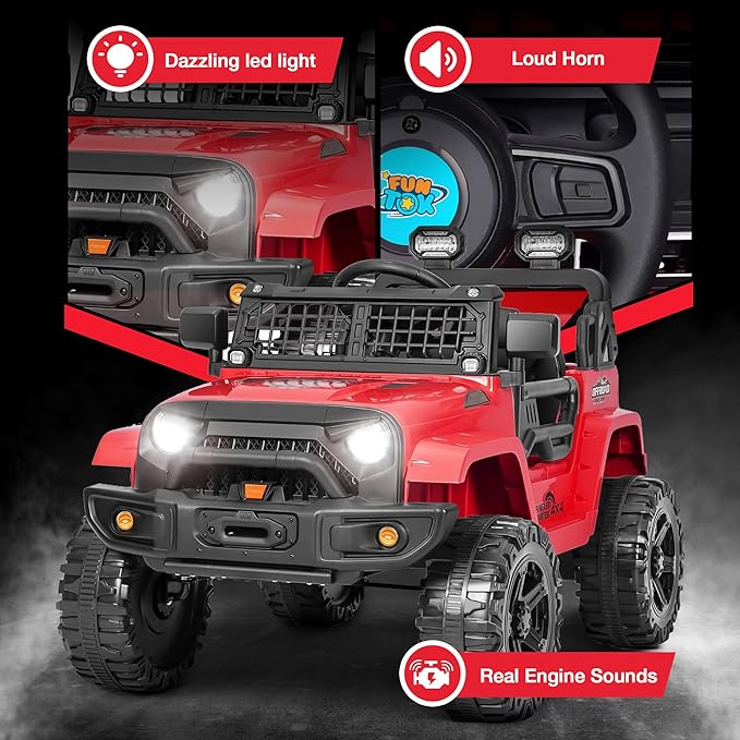12V Ride On Truck for Kids, Electric Cars for Toddlers w/Remote Control, Soft Start, LED Lights, Horn, Radio, USB/AUX/MP3, Battery Powered Cars for Kids to Drive (Red)