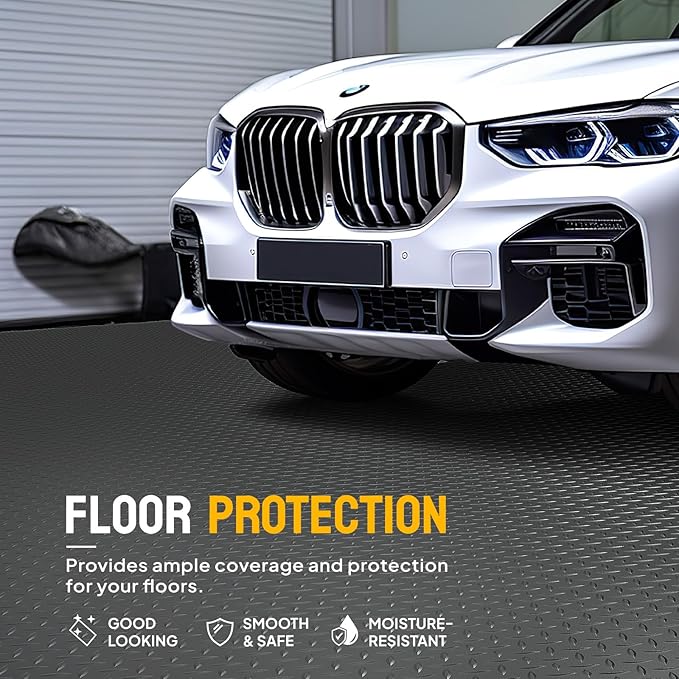 Bonnlo 5x10 FT Garage Floor Mat for Under Car,Thickened PVC Roll Floor mats，Waterproof Non Slip Parking Mat,Black